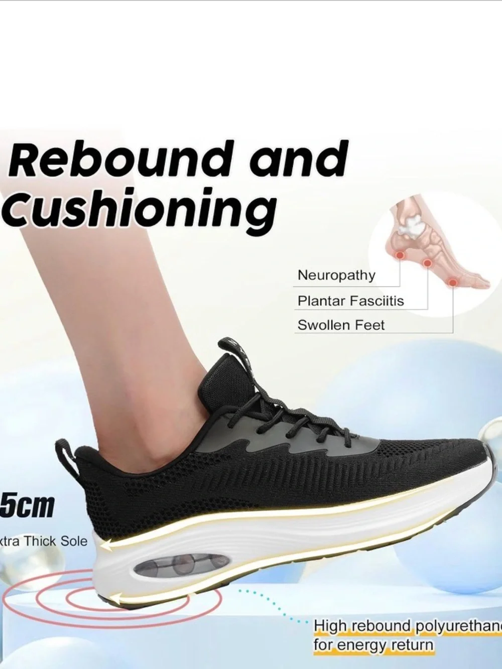 Black Women's Athletic Running Shoes with Cushioned White Sole